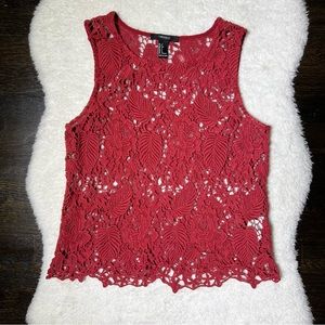 Forever 21 Red Tropical Crochet Tank Top Small